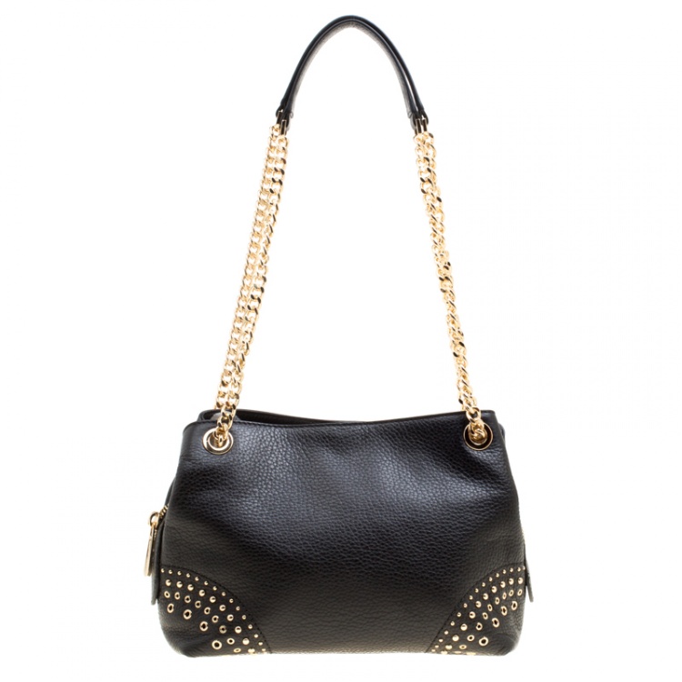 Pre Owned Michael Kors Black Leather Medium Studded Chain Shoulder Bag