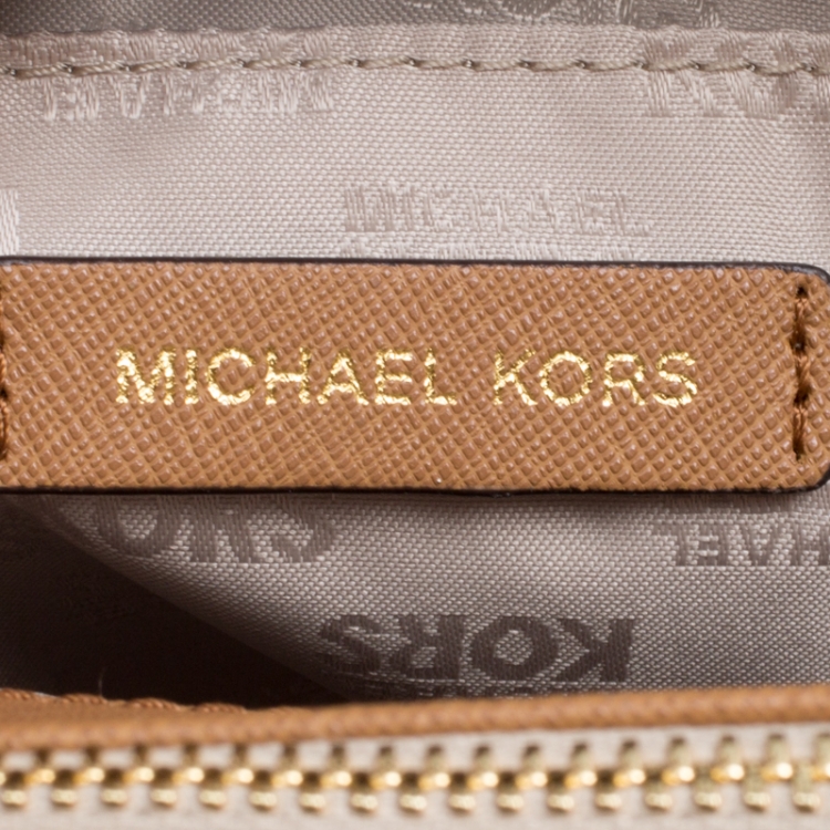 Pre Owned Michael Kors Beige/Brown Signature Coated Canvas Kellen Top Handle Bag