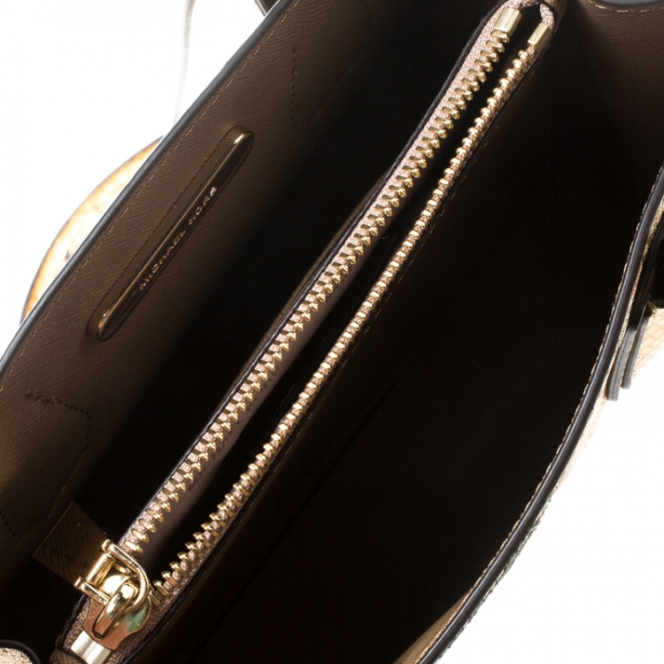Pre Owned Michael Kors Gold Embossed Leather Patch Mercer Tote
