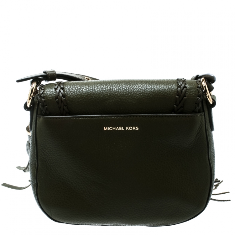 Pre Owned Michael Kors Olive Green Leather Moroccan Saddle Messenger Bag