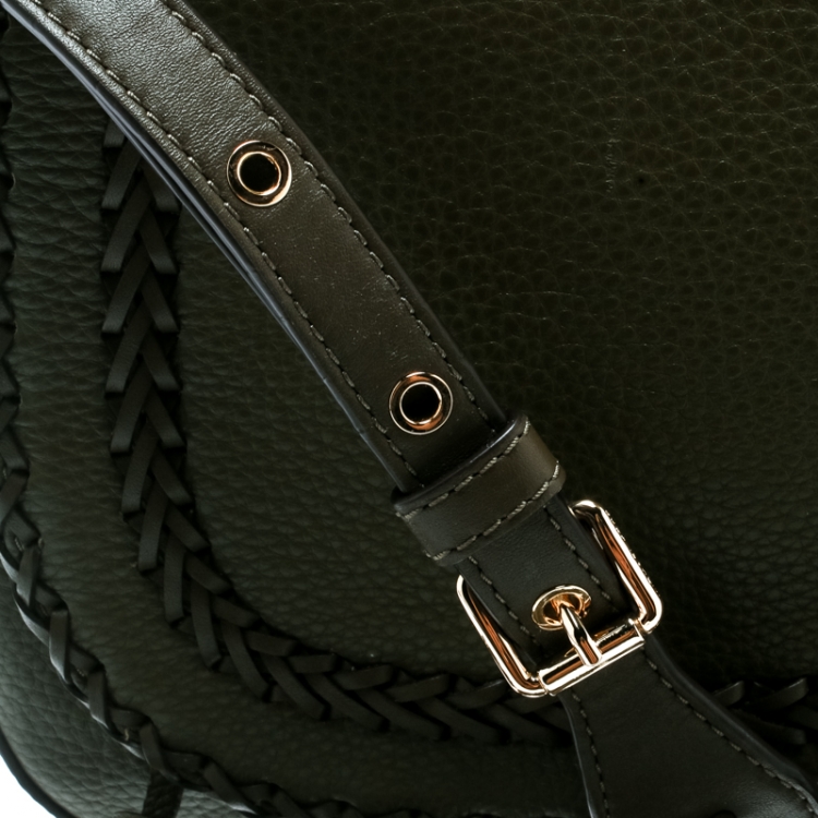 Pre Owned Michael Kors Olive Green Leather Moroccan Saddle Messenger Bag
