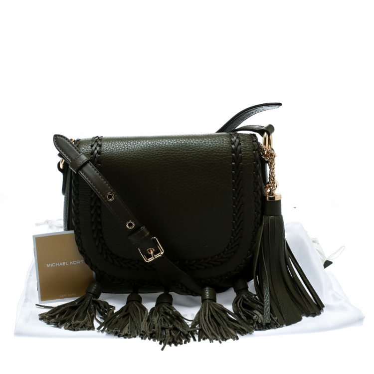 Pre Owned Michael Kors Olive Green Leather Moroccan Saddle Messenger Bag