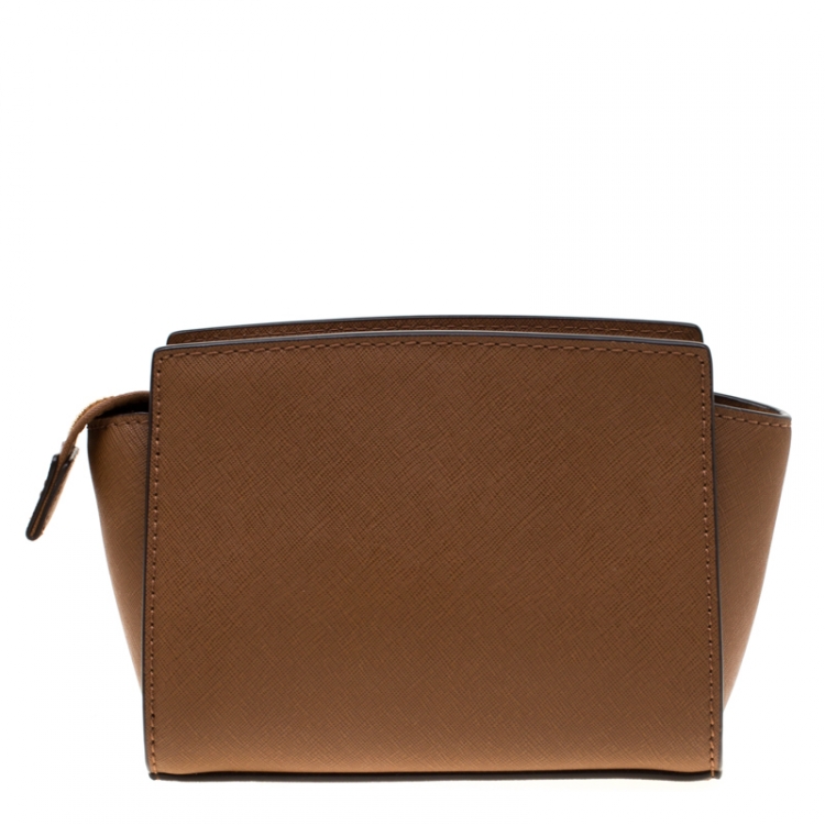 Pre Owned Michael Kors Brown Saffiano Leather Mini Selma Crossbody Bag