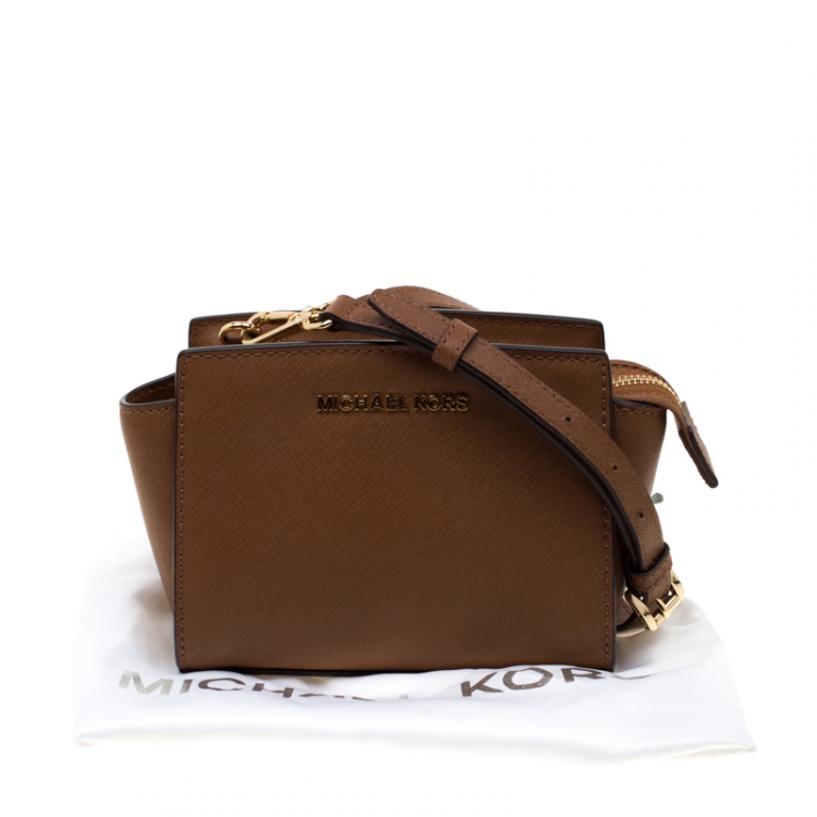 Pre Owned Michael Kors Brown Saffiano Leather Mini Selma Crossbody Bag