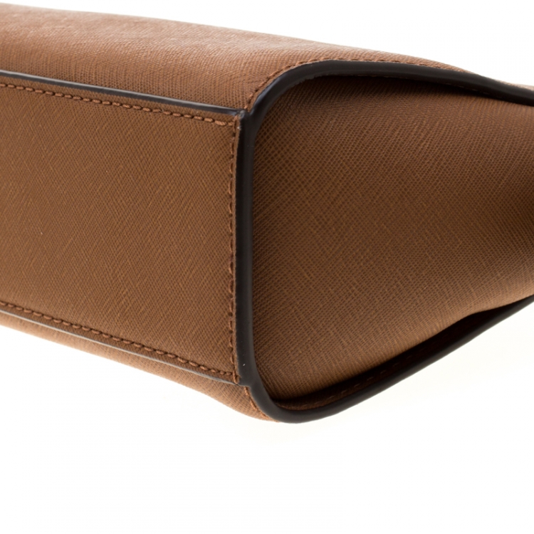 Pre Owned Michael Kors Brown Saffiano Leather Mini Selma Crossbody Bag