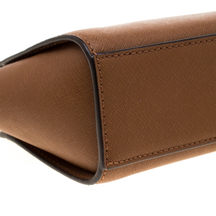 Pre Owned Michael Kors Brown Saffiano Leather Mini Selma Crossbody Bag