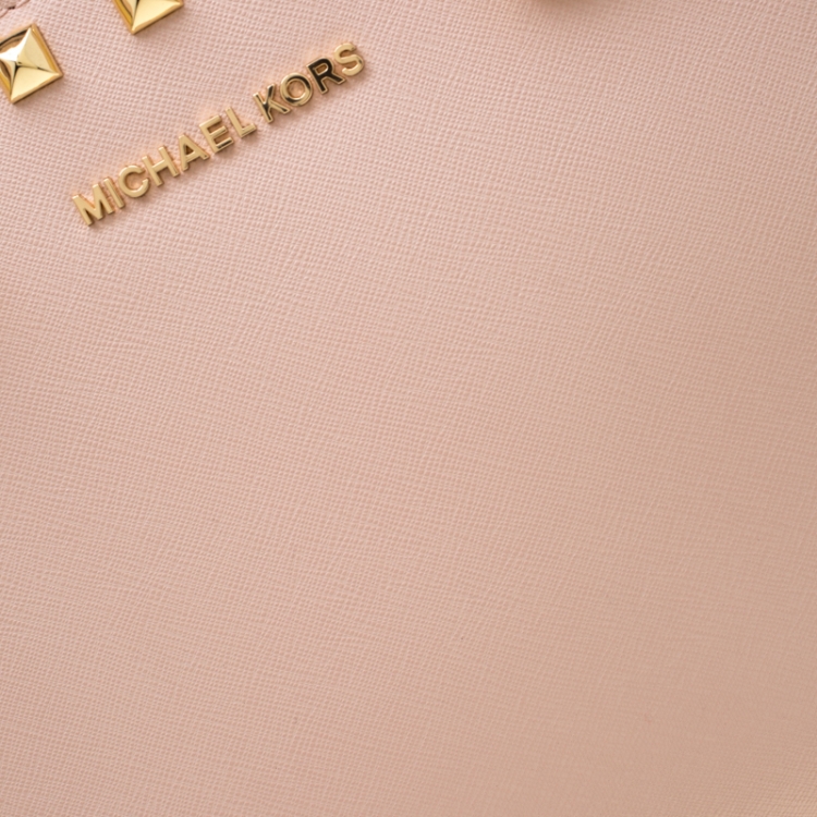 Pre Owned Michael Kors Pale Pink Leather Selma Studded Tote