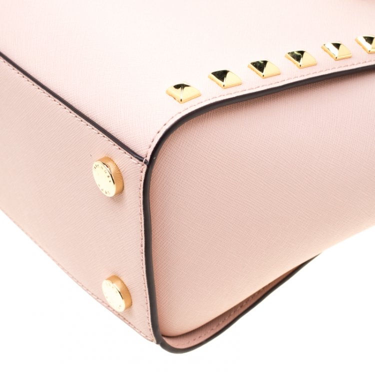 Pre Owned Michael Kors Pale Pink Leather Selma Studded Tote