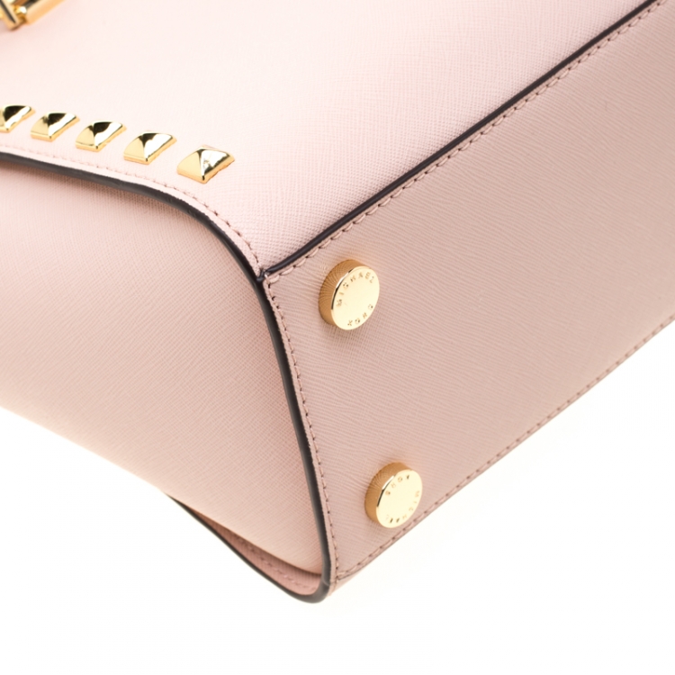 Pre Owned Michael Kors Pale Pink Leather Selma Studded Tote