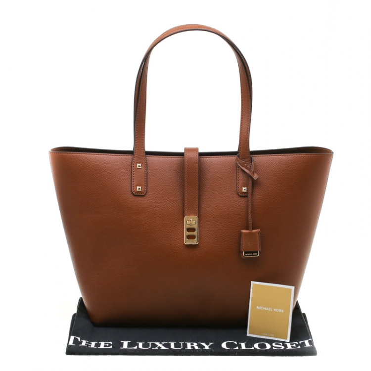 Pre Owned Michael Kors Brown Leather Large Karson Luggage Carryall Tote