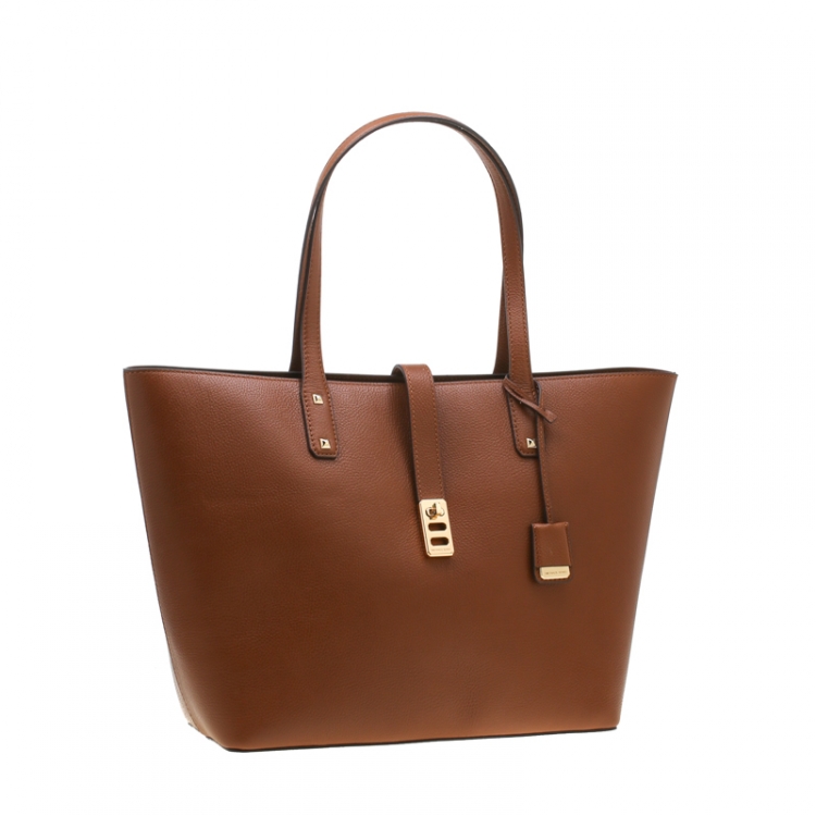 Pre Owned Michael Kors Brown Leather Large Karson Luggage Carryall Tote