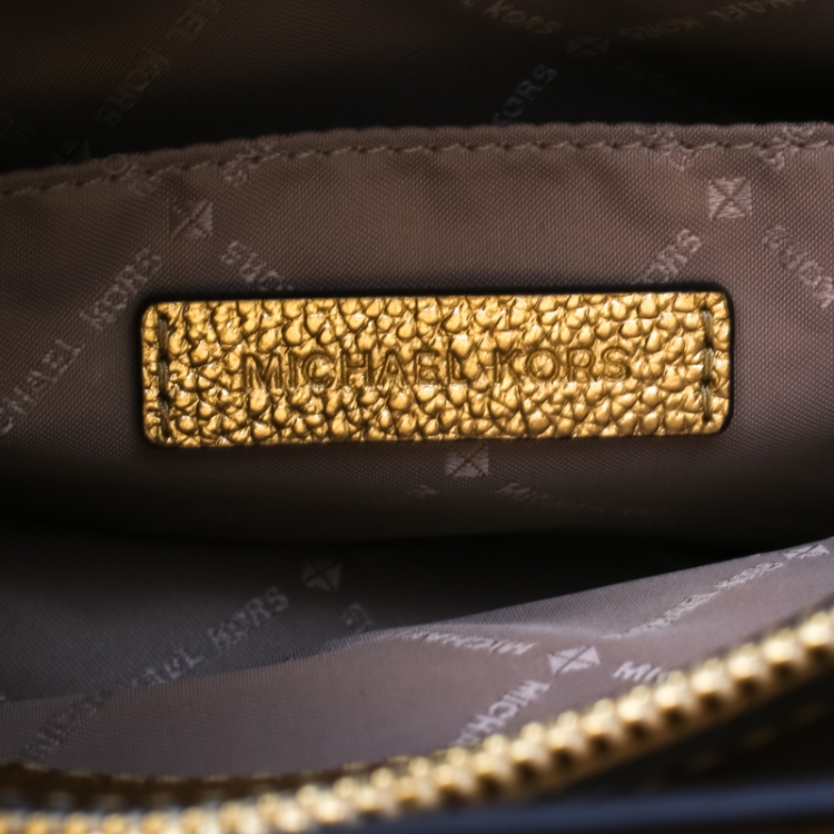Pre Owned Michael Kors Gold PVC and Leather Medium Kinsley Accordion Satchel 
