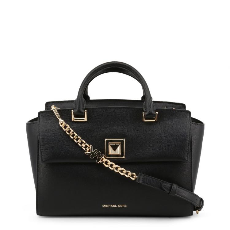 Pre Owned Michael Kors Black Crossgrain Leather Medium Sylvia Satchel Bag