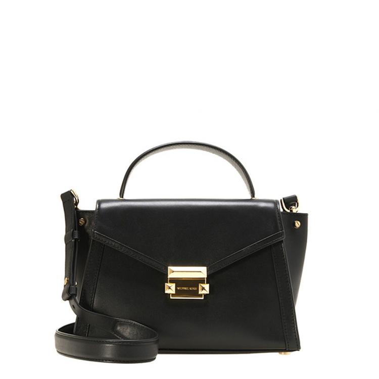 Pre Owned Michael Kors Black Leather Medium Whitney Satchel Bag