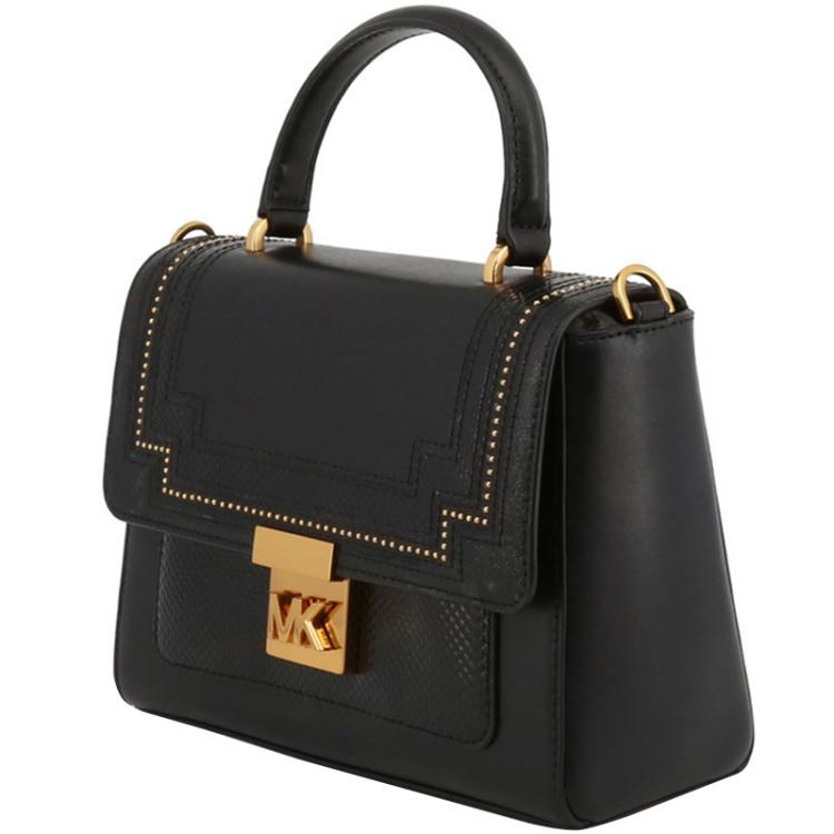 Pre Owned Michael Kors Black Leather Whitney Top Handle Bag