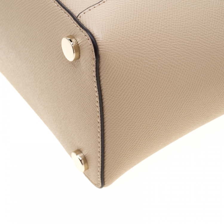 Pre Owned Michael Kors Beige Leather Medium Maddie East/West Top Zip Tote       