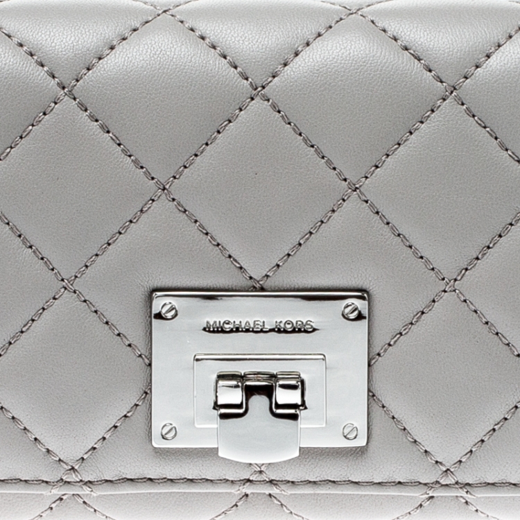 Pre Owned Micheal Kors Grey Quilted Leather Astrid Wallet