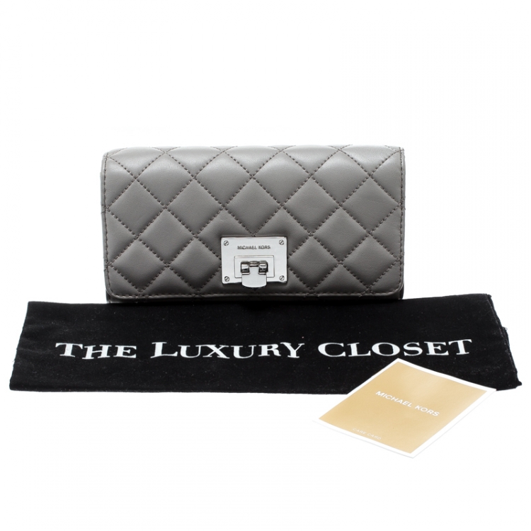 Pre Owned Micheal Kors Grey Quilted Leather Astrid Wallet