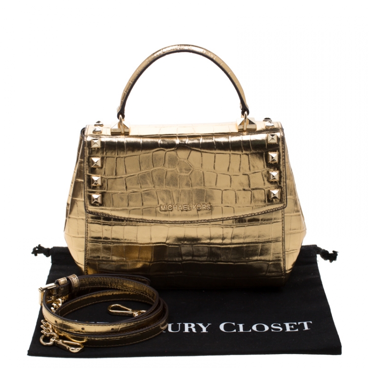 Pre Owned Michael Kors Metallic Gold Leather Karla Satchel