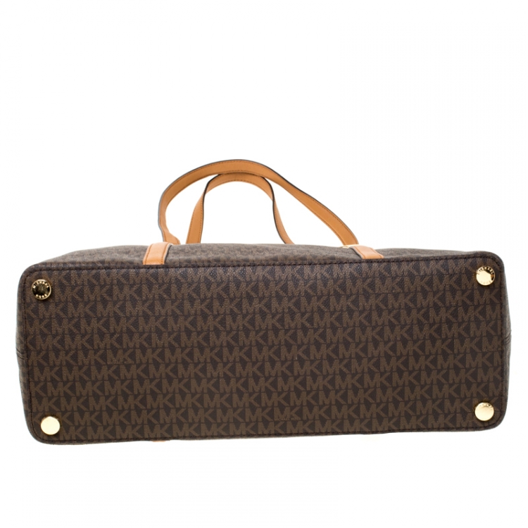 Pre Owned Michael Kors Brown/Tan Large Coated Canvas Sady Tote 