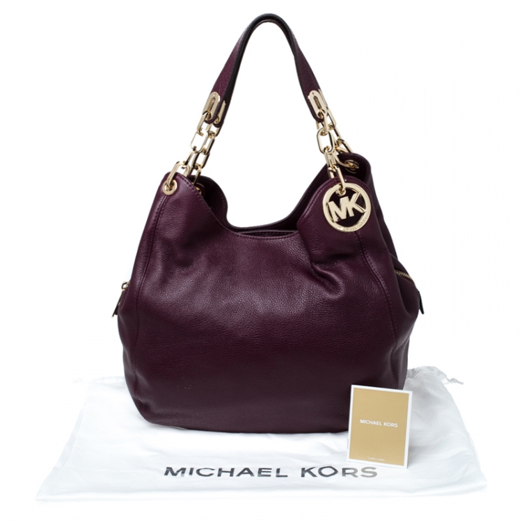 Pre Owned MICHAEL Michael Kors Plum Leather Fulton Shoulder Bag