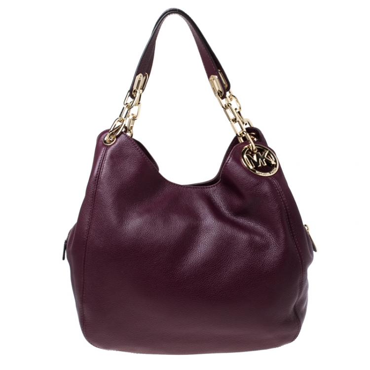 Pre Owned MICHAEL Michael Kors Plum Leather Fulton Shoulder Bag