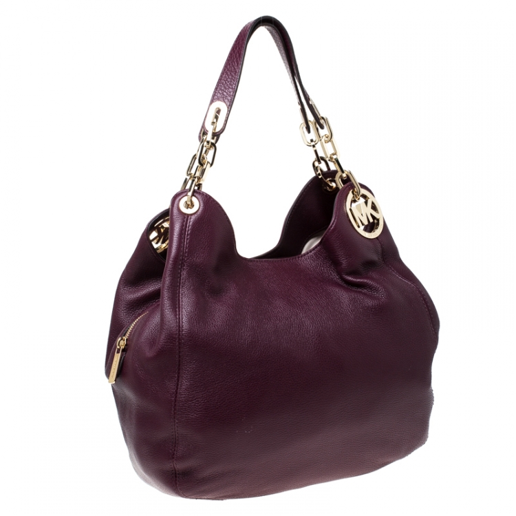 Pre Owned MICHAEL Michael Kors Plum Leather Fulton Shoulder Bag