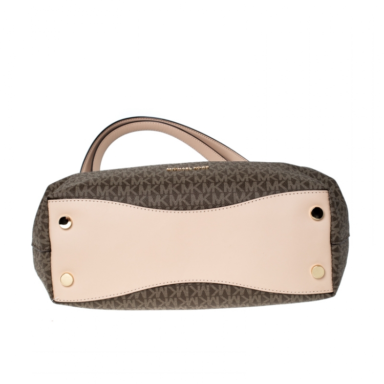 Pre Owned MICHAEL Michael Kors Brown Coated Canvas and Leather Signature Raven Tote 