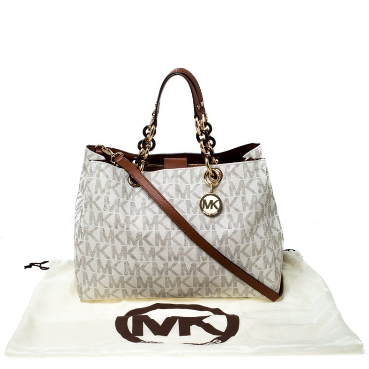 Pre Owned MICHAEL Michael Kors Off White Coated Canvas Cynthia Tote