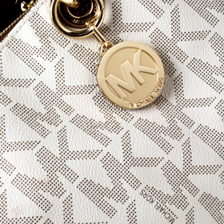 Pre Owned MICHAEL Michael Kors Off White Coated Canvas Cynthia Tote