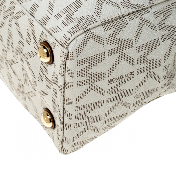 Pre Owned MICHAEL Michael Kors Off White Coated Canvas Cynthia Tote