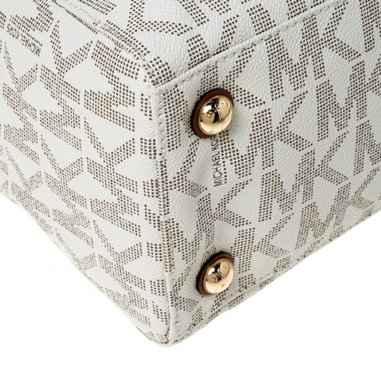 Pre Owned MICHAEL Michael Kors Off White Coated Canvas Cynthia Tote