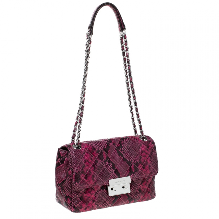 Pre Owned Michael Kors Pink Python Embossed Leather Sloan Flap Shoulder Bag