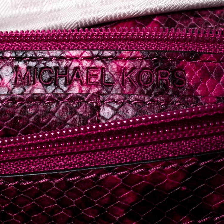 Pre Owned Michael Kors Pink Python Embossed Leather Sloan Flap Shoulder Bag