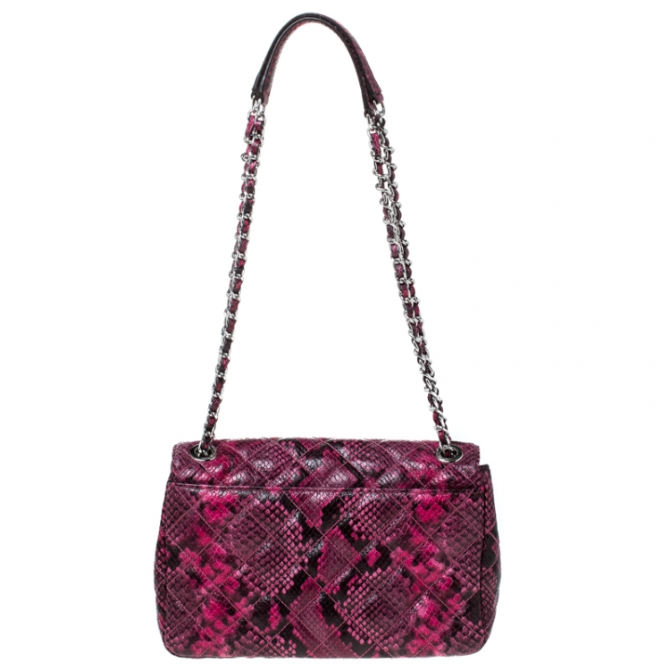 Pre Owned Michael Kors Pink Python Embossed Leather Sloan Flap Shoulder Bag