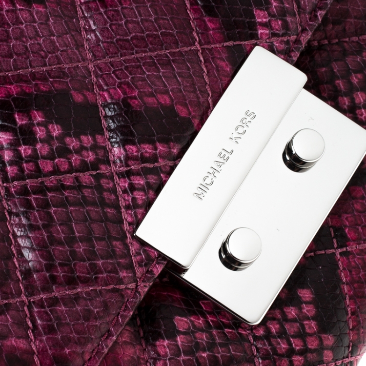 Pre Owned Michael Kors Pink Python Embossed Leather Sloan Flap Shoulder Bag