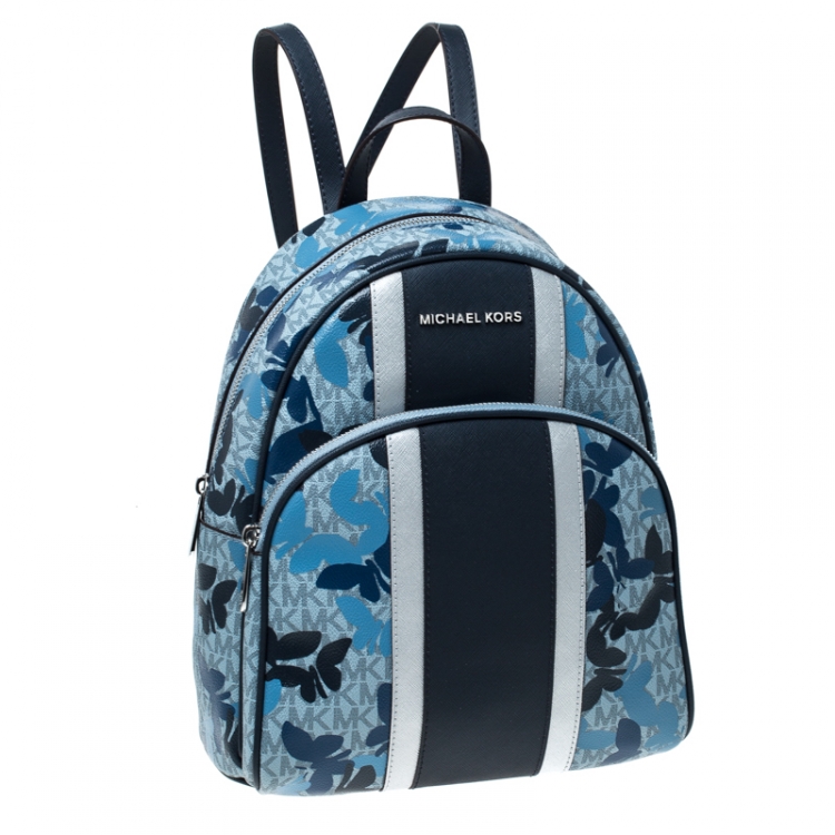 Pre Owned Michael Kors Blue Butterfly Monogram Coated Canvas Medium Abbey Backpack