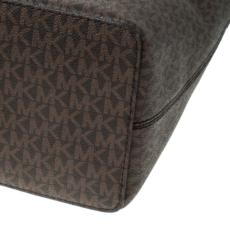 Pre Owned Michael Kors Brown/Tan Large Coated Canvas Sady Tote 