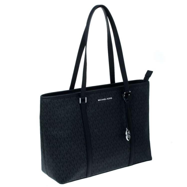 Pre Owned Michael Kors Black Large Coated Canvas Sady Tote 