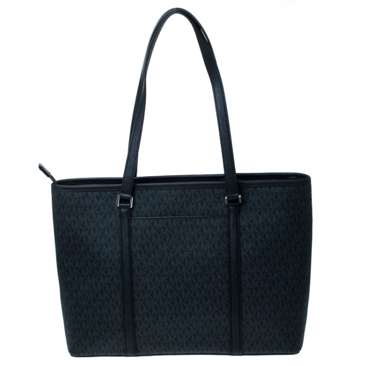 Pre Owned Michael Kors Black Large Coated Canvas Sady Tote 