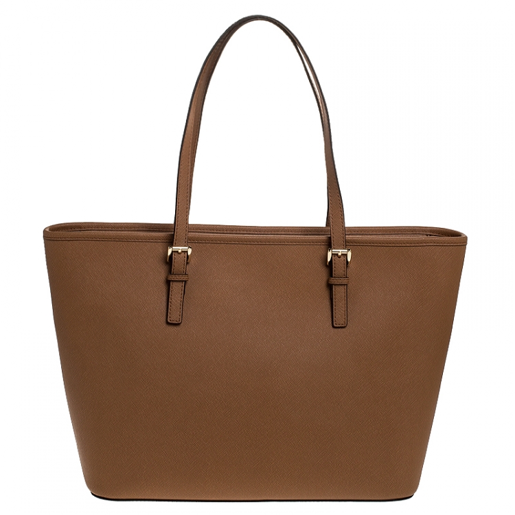 Pre Owned Michael Kors Brown Leather Medium Jet Set Travel Tote