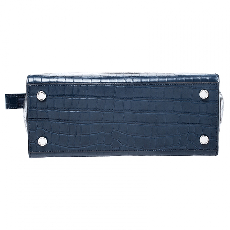 Pre Owned Michael Kors Navy Blue Crocodile Embossed Leather Selma Tote