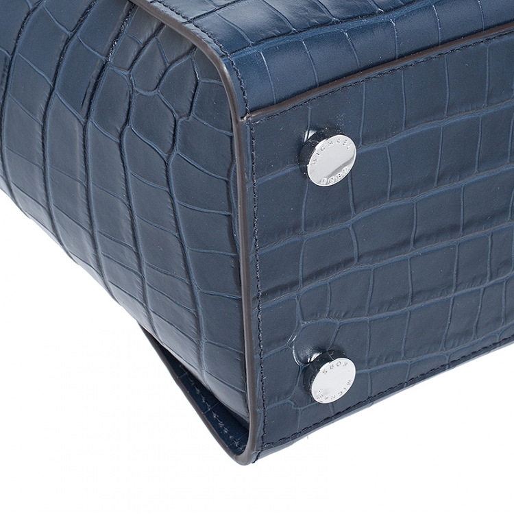 Pre Owned Michael Kors Navy Blue Crocodile Embossed Leather Selma Tote
