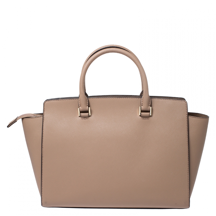 Pre Owned Michael Kors Beige Saffiano Leather Large Selma Tote