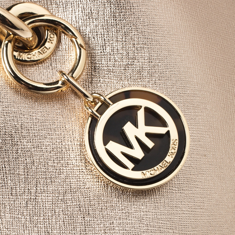 Pre Owned MICHAEL Michael Kors Metallic Gold Leather Medium Cynthia Tote