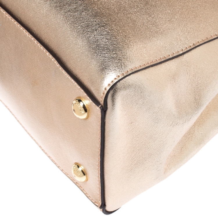 Pre Owned MICHAEL Michael Kors Metallic Gold Leather Medium Cynthia Tote