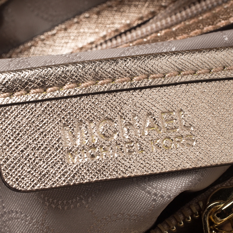 Pre Owned MICHAEL Michael Kors Metallic Gold Leather Medium Cynthia Tote