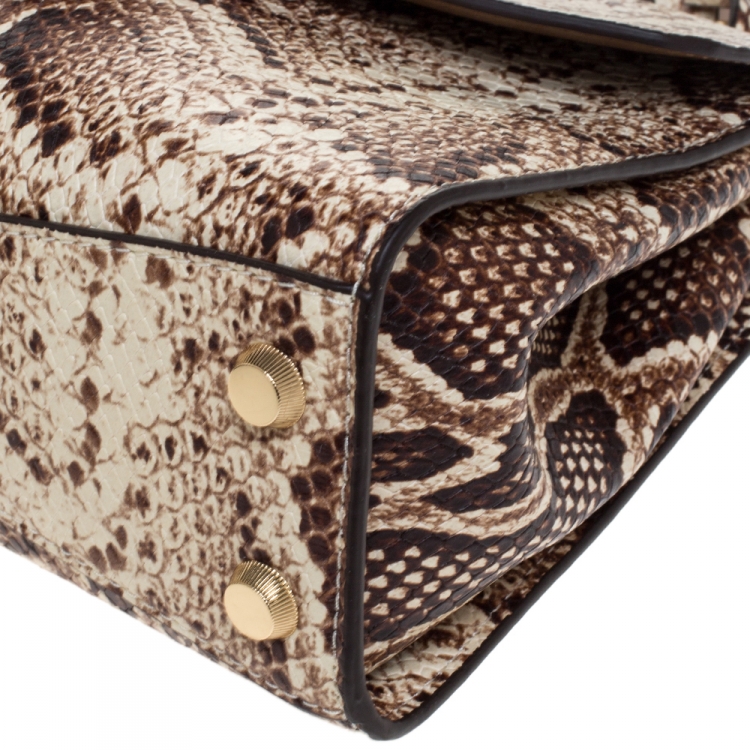 Pre Owned Michael Kors Beige Python Embossed Bleecker Top Handle Bag