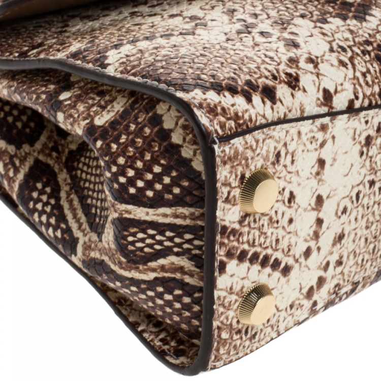 Pre Owned Michael Kors Beige Python Embossed Bleecker Top Handle Bag