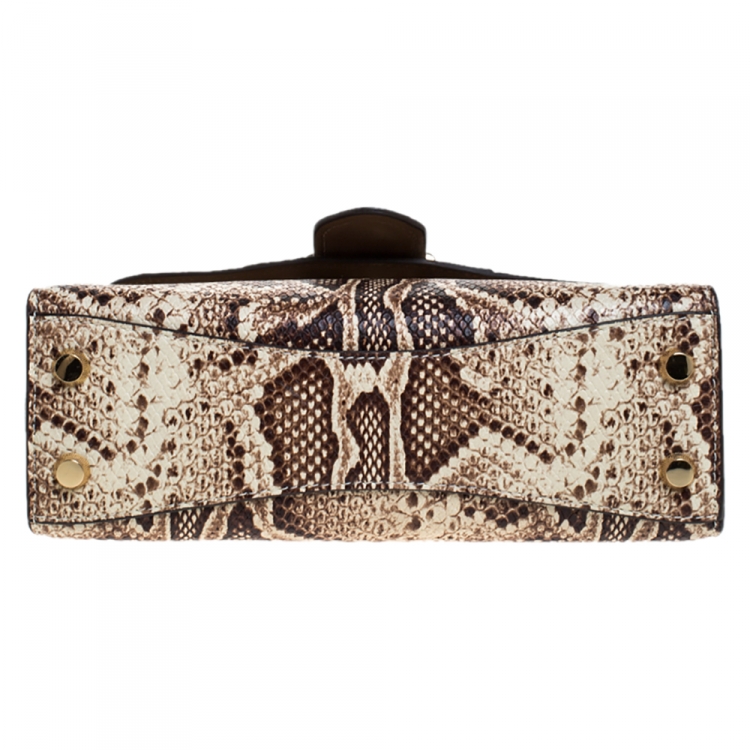 Pre Owned Michael Kors Beige Python Embossed Bleecker Top Handle Bag
